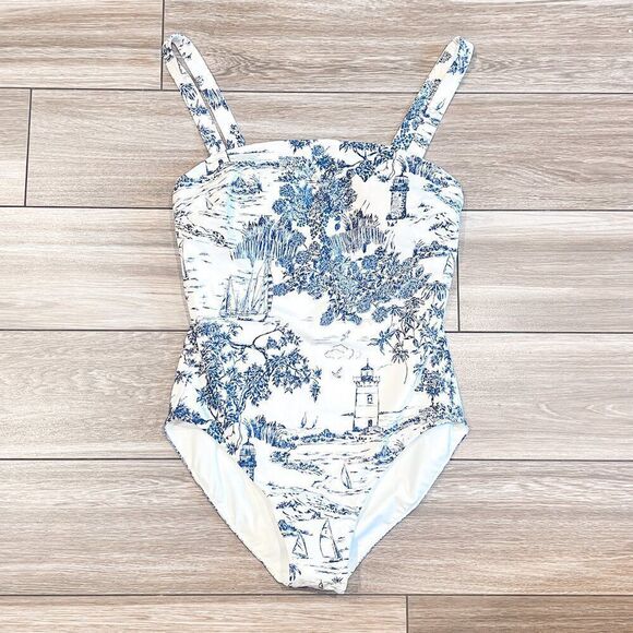 NWT! Vineyard Vines Women's Navy White One Piece Swimsuit Vineyard Toile Small - Picture 1 of 5